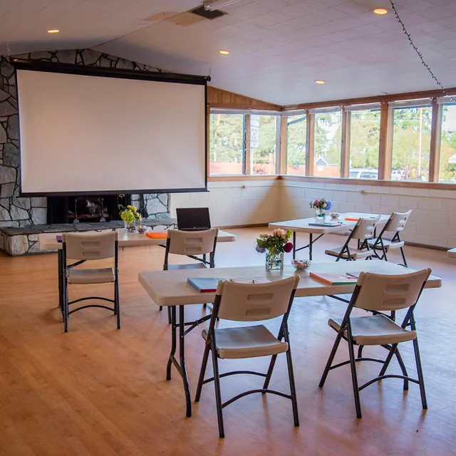 Main hall with projection screen lowered