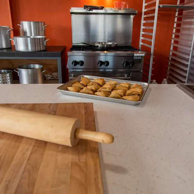 Kitchen range with baking trays