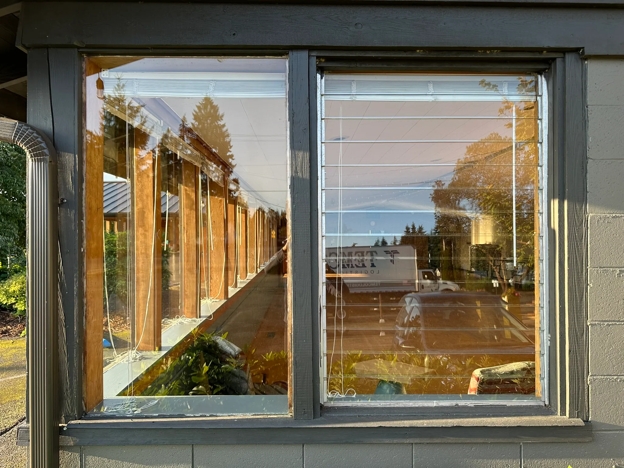 Old single-paned window at the Hall