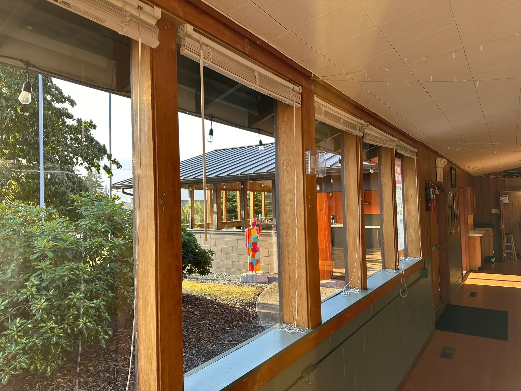 Window and porch post at the Hall entrance